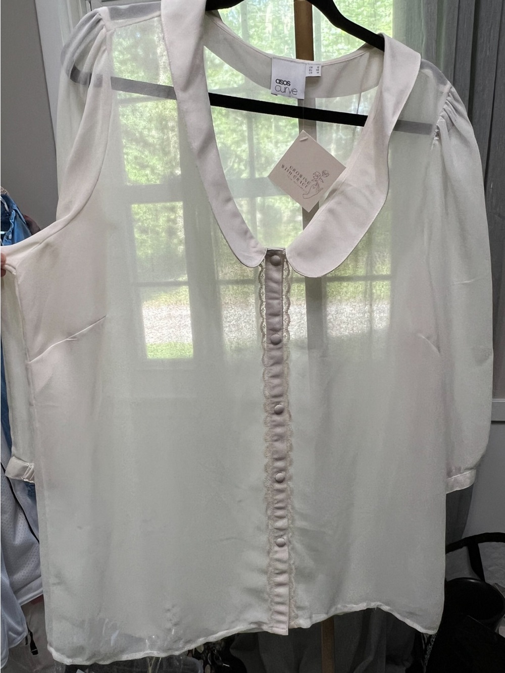 EVIE White Sleeveless Peter Pan Collar Blouse with Covered Buttons